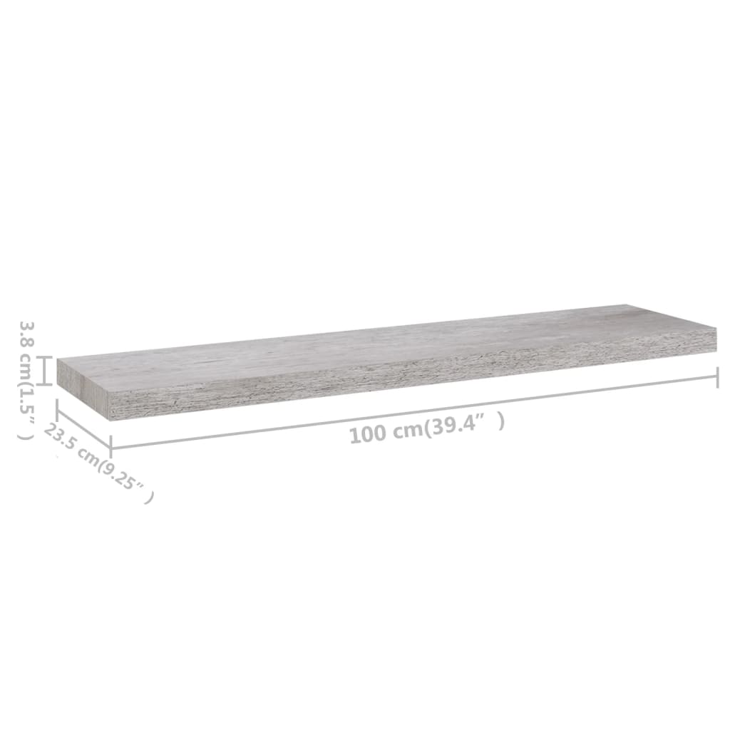 2 db betonszürke mdf lebegő fali polc 100 x 23,5 x 3,8 cm 2 db betonszürke mdf lebegő fali polc 100 x 23,5 x 3,8 cm