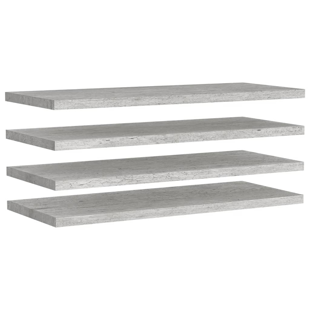 4 db betonszürke mdf lebegő fali polc 100 x 23,5 x 3,8 cm 4 db betonszürke mdf lebegő fali polc 100 x 23,5 x 3,8 cm