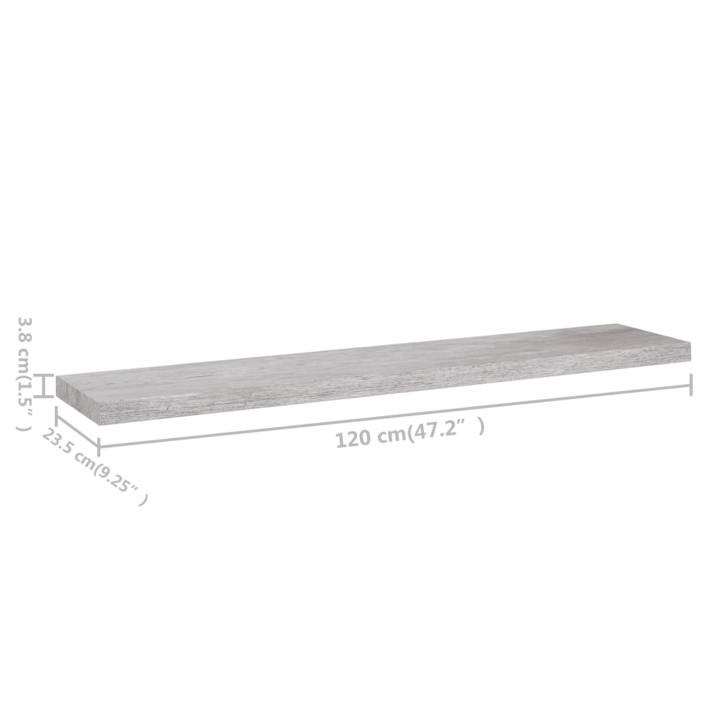 2 db betonszürke mdf lebegő fali polc 120 x 23,5 x 3,8 cm 2 db betonszürke mdf lebegő fali polc 120 x 23,5 x 3,8 cm