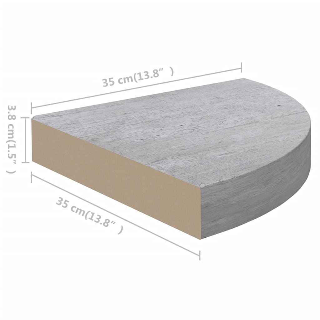 4 db betonszürke mdf fali sarokpolc 35 x 35 x 3,8 cm