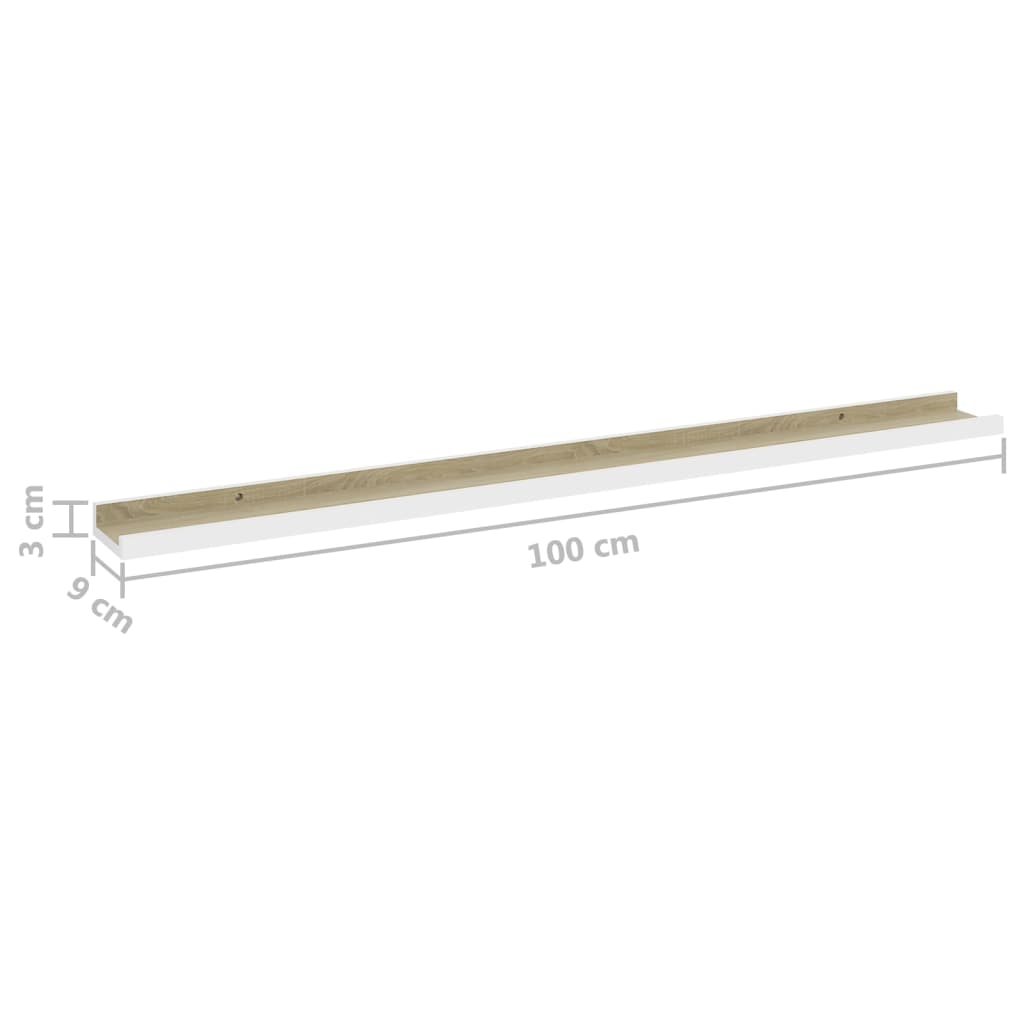 2 db fehér és sonoma-tölgy színű fali polc 100 x 9 x 3 cm 2 db fehér és sonoma-tölgy színű fali polc 100 x 9 x 3 cm