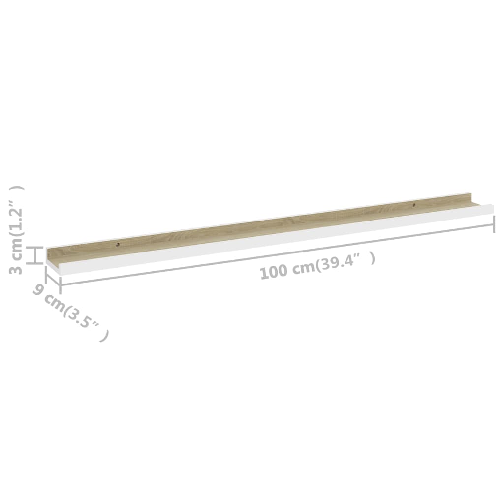4 db fehér és sonoma-tölgy színű fali polc 100 x 9 x 3 cm 4 db fehér és sonoma-tölgy színű fali polc 100 x 9 x 3 cm
