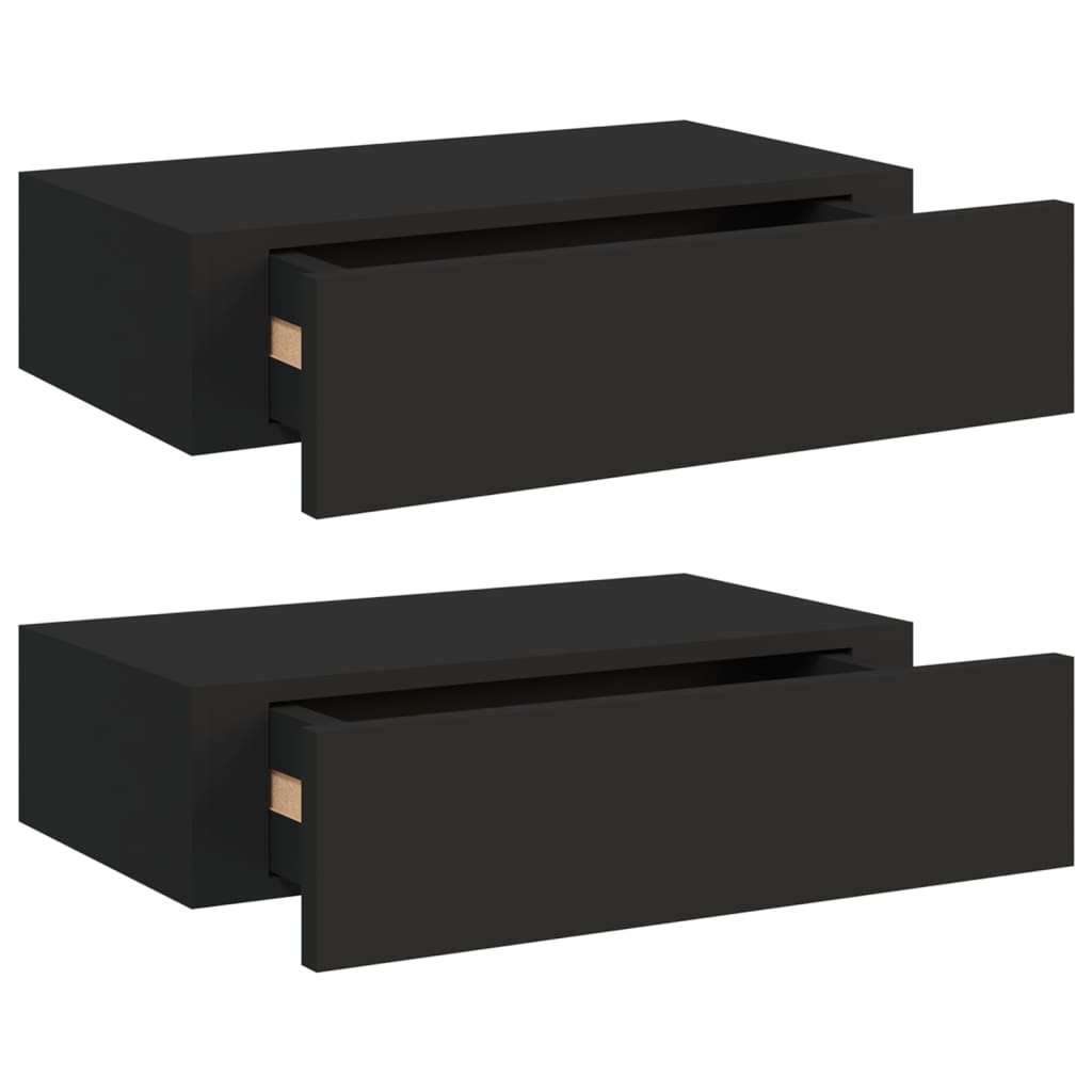 2 db fekete falra szerelhető fiókos polc 40 x 23,5 x 10 cm