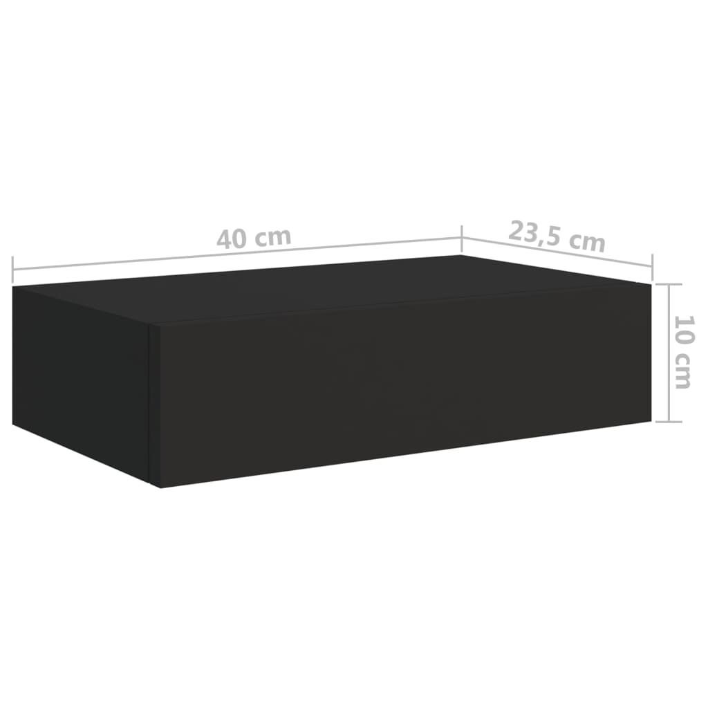 2 db fekete falra szerelhető fiókos polc 40 x 23,5 x 10 cm