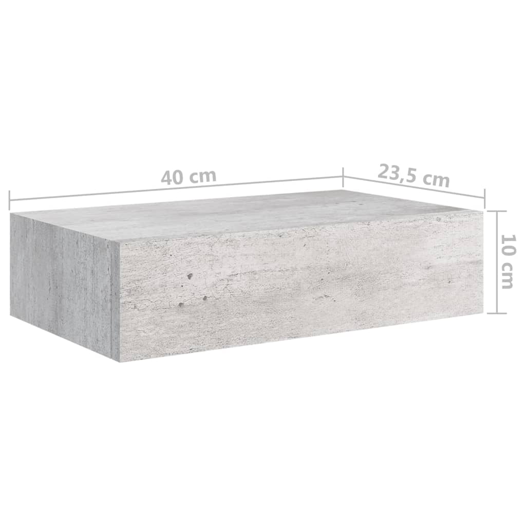 2 db betonszürke fiókos fali polc 40 x 23,5 x 10 cm