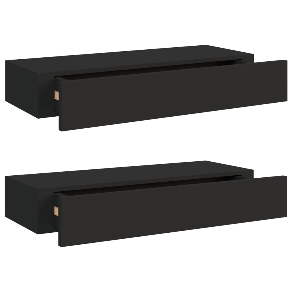 2 db fekete falra szerelhető fiókos polc 60 x 23,5 x 10 cm