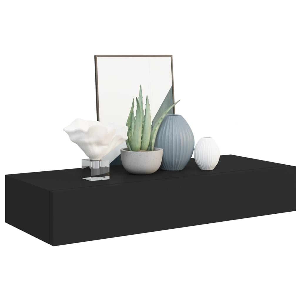 2 db fekete falra szerelhető fiókos polc 60 x 23,5 x 10 cm