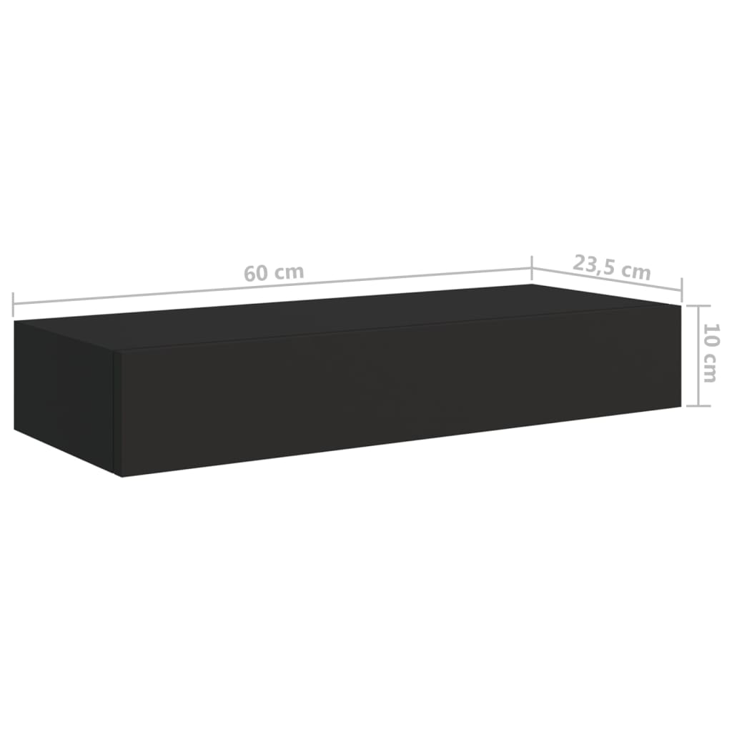 2 db fekete falra szerelhető fiókos polc 60 x 23,5 x 10 cm