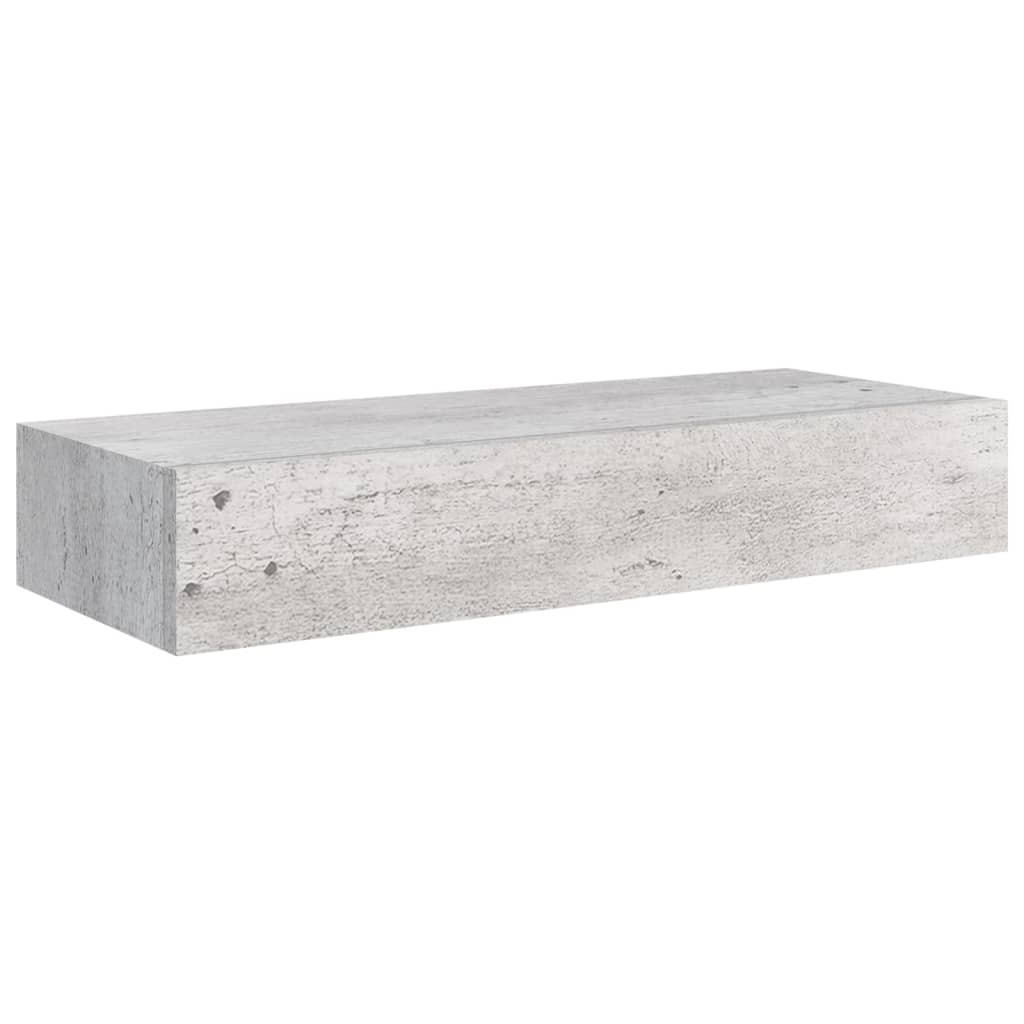 Betonszürke falra szerelhető fiókos polc 60 x 23,5 x 10 cm