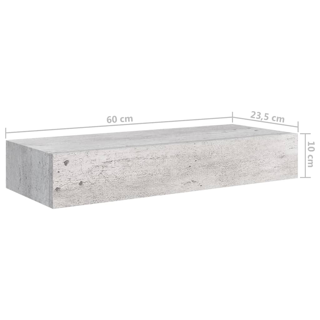 2 db betonszürke fiókos fali polc 60 x 23,5 x 10 cm