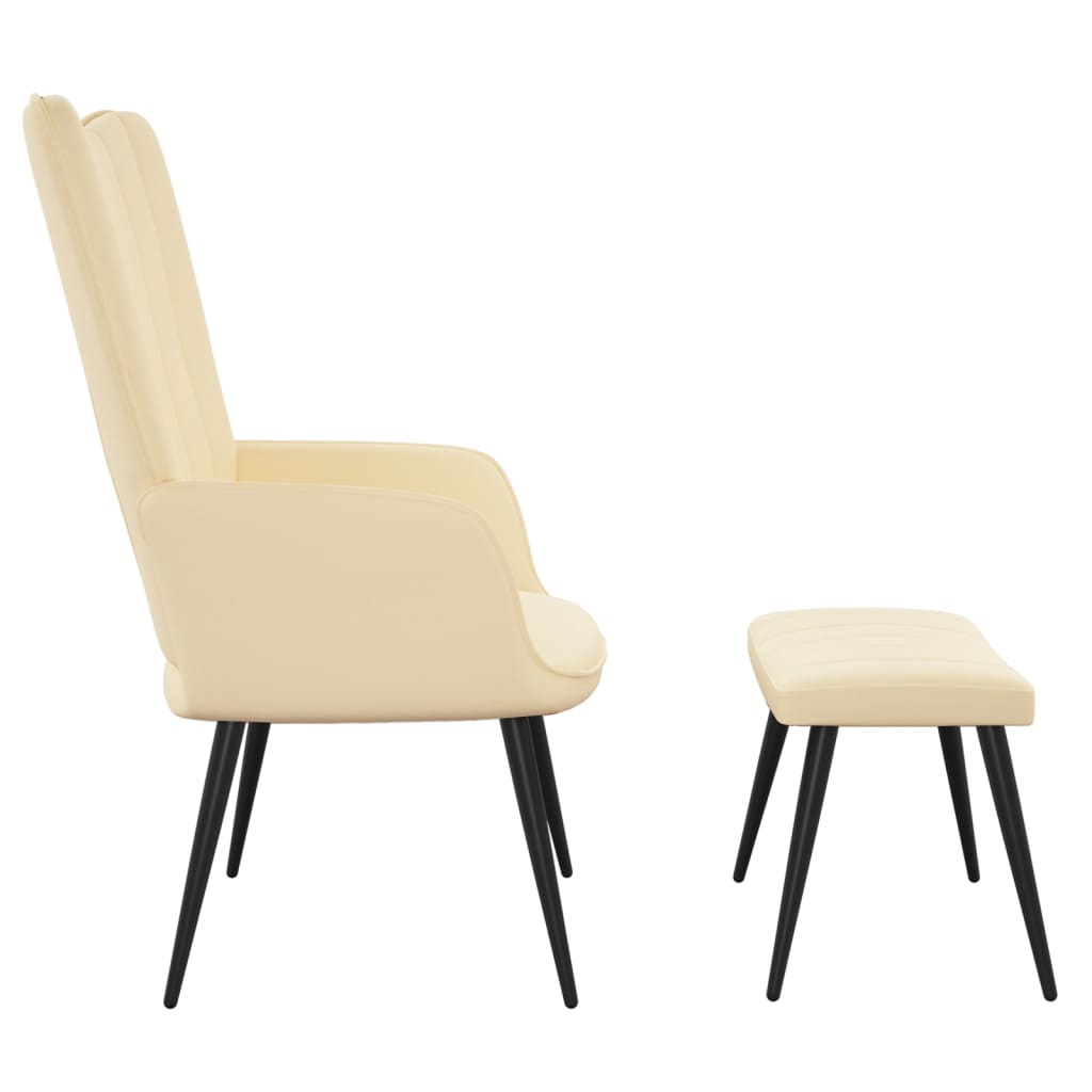 Krémfehér bársony pihenőszék lábtartóval