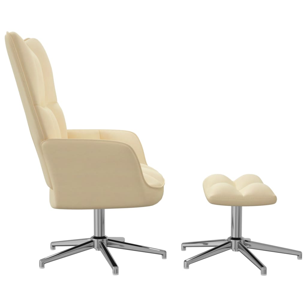 Krémfehér bársony pihenőszék lábtartóval