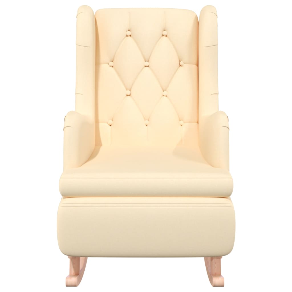 Krémszínű szövet karosszék tömör gumifa hintalábakkal