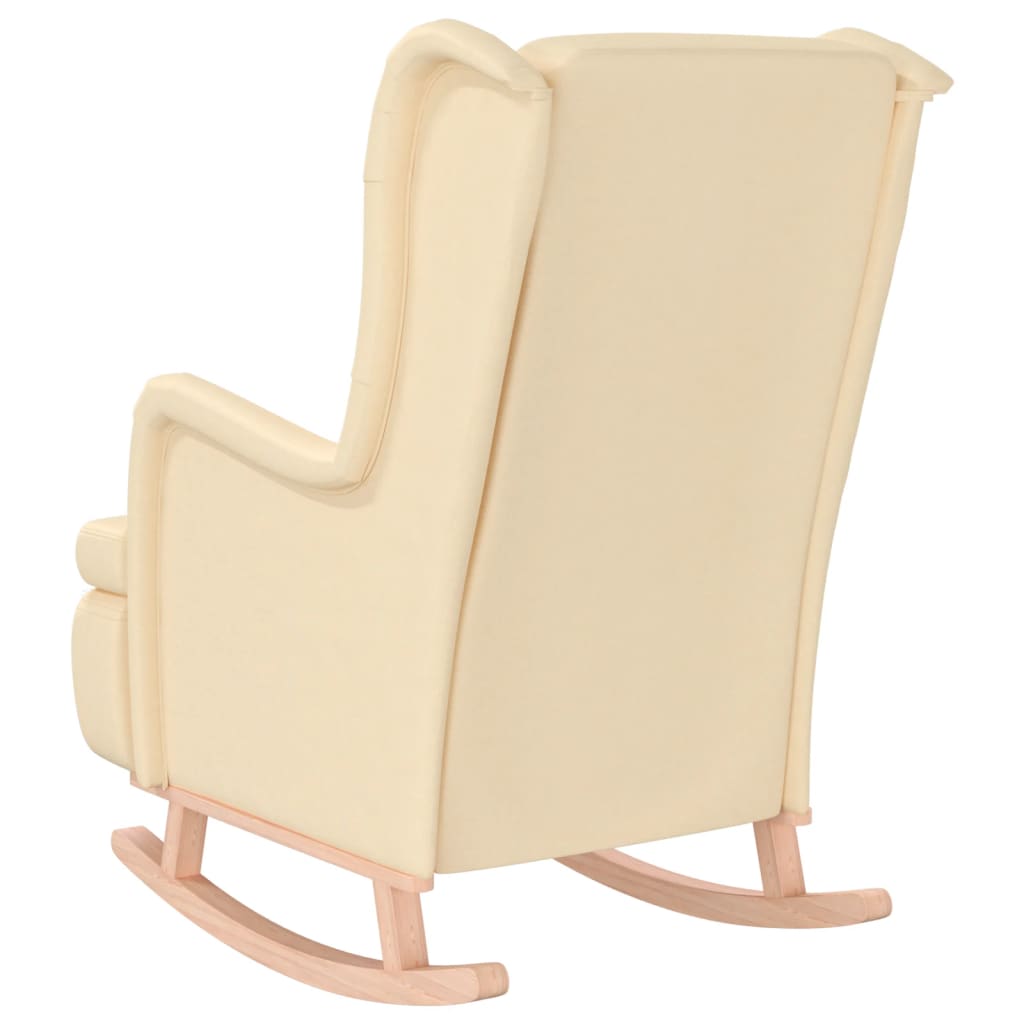 Krémszínű szövet karosszék tömör gumifa hintalábakkal