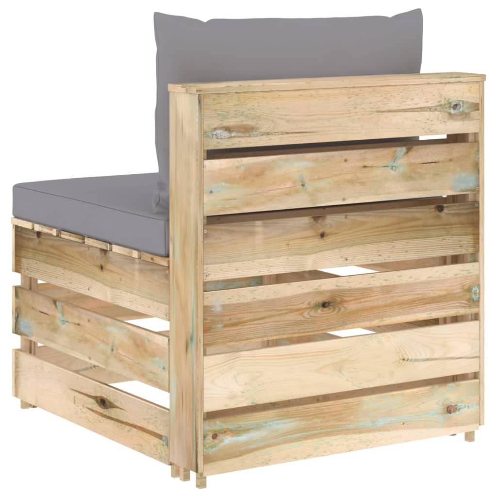 Zöld impregnált fa elemes középső kanapé párnákkal