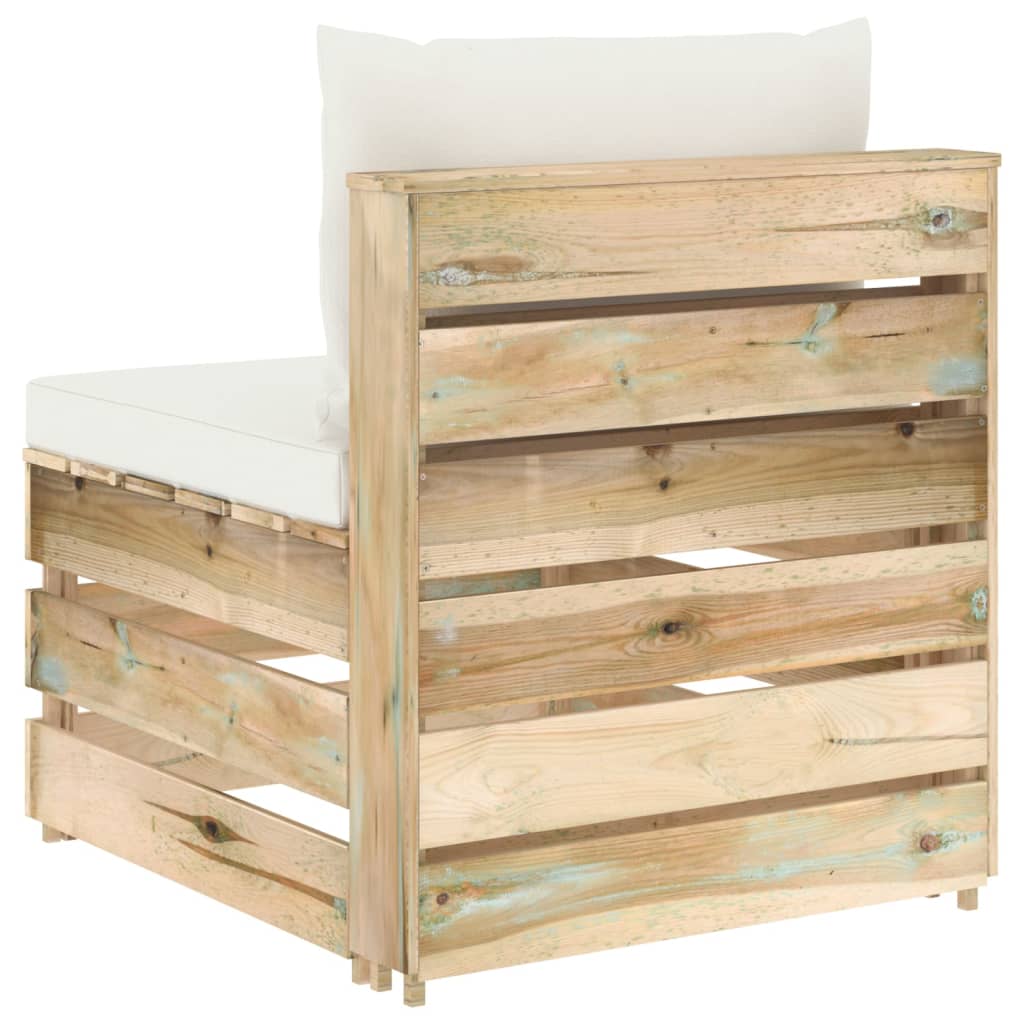 Zöld impregnált fa elemes középső kanapé párnákkal