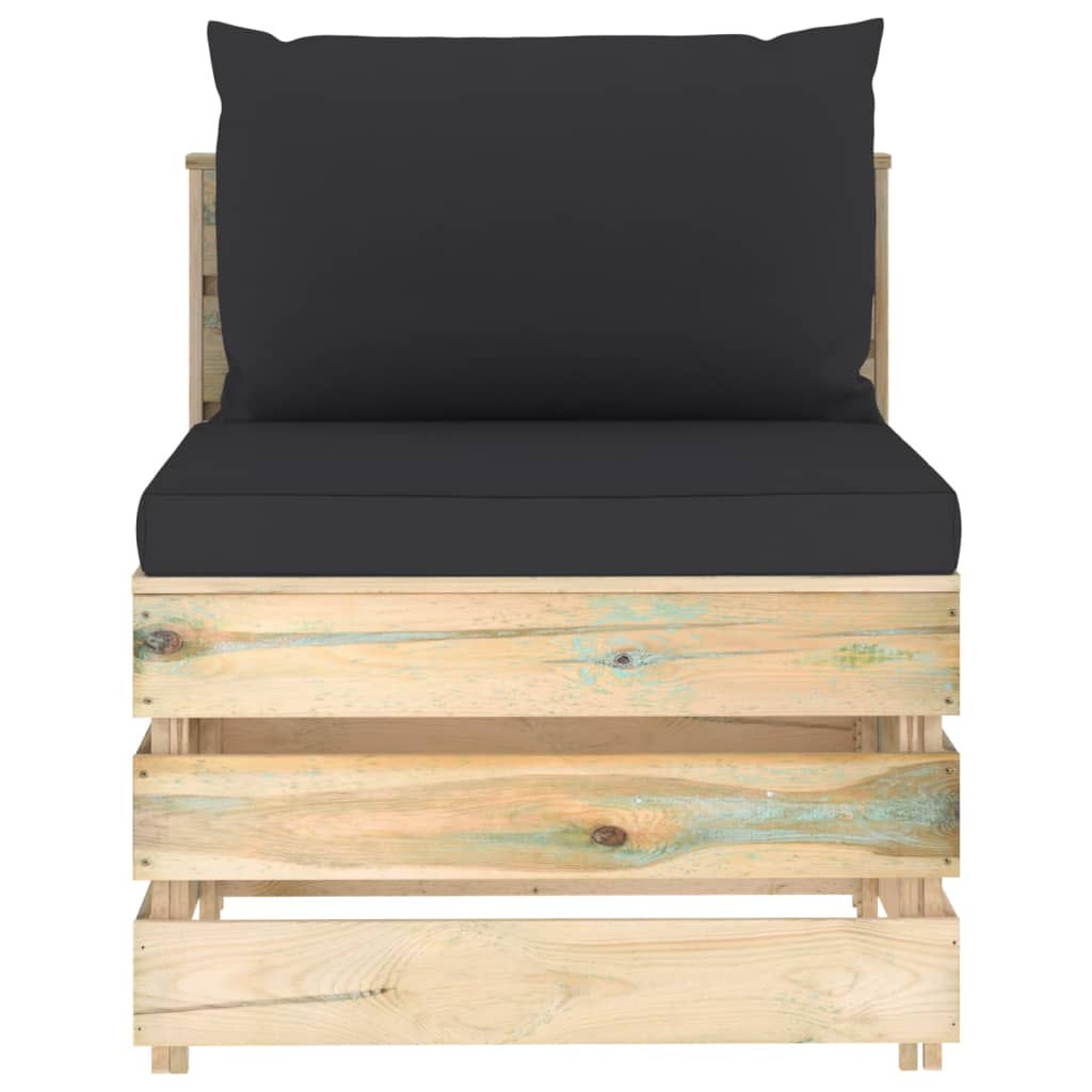 Zöld impregnált fa elemes középső kanapé párnákkal