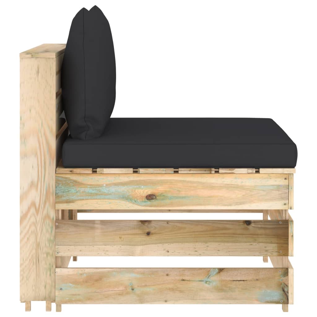 Zöld impregnált fa elemes középső kanapé párnákkal