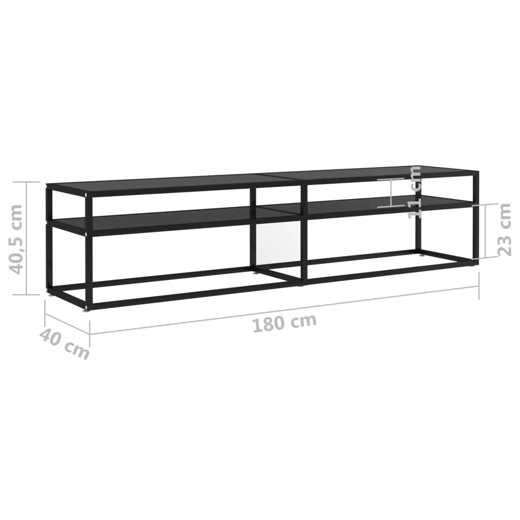 Fekete edzett üveg tv-szekrény 180 x 40 x 40,5 cm
