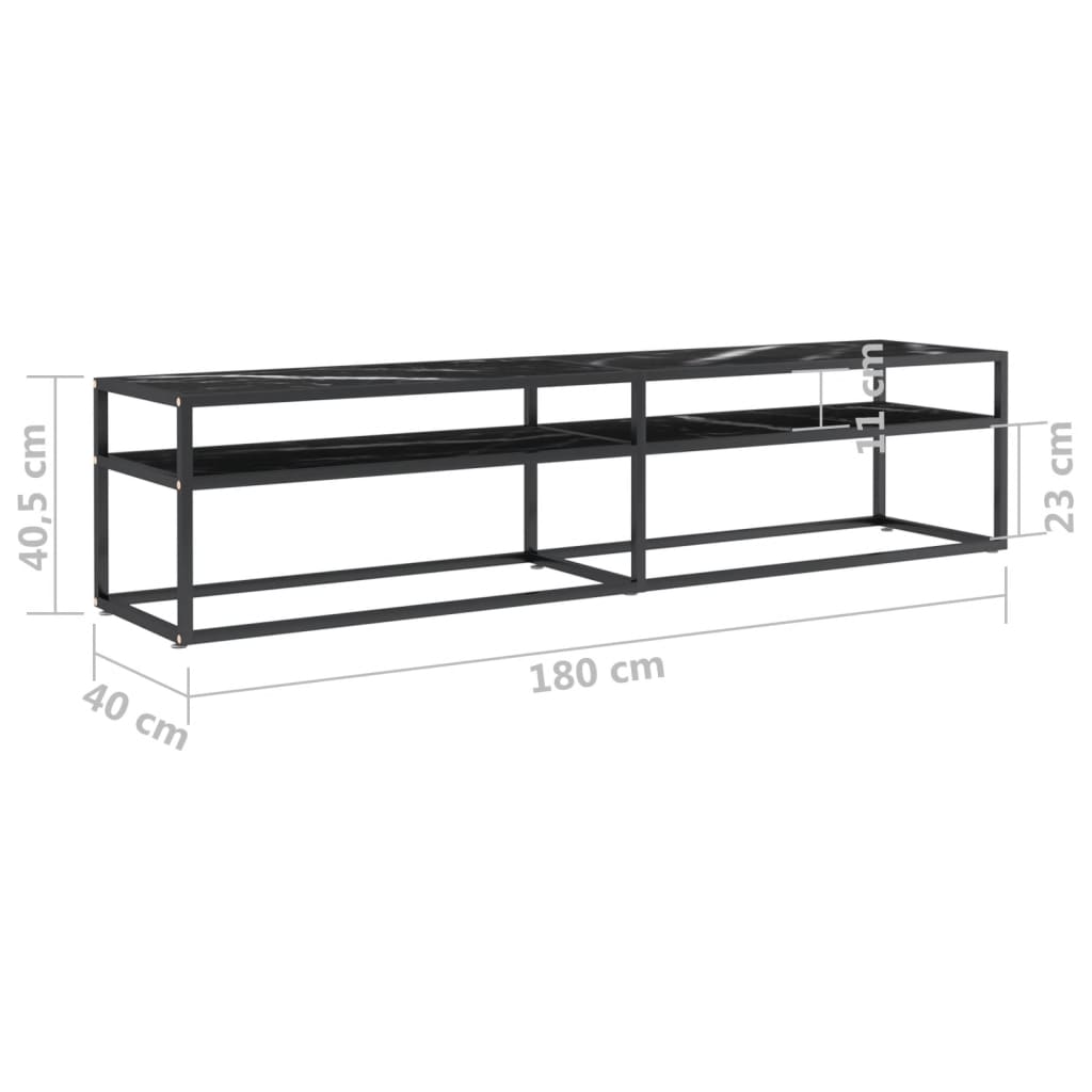 Fekete márvány színű edzett üveg tv-szekrény 180 x 40 x 40,5 cm Fekete márvány színű edzett üveg tv-szekrény 180 x 40 x 40,5 cm