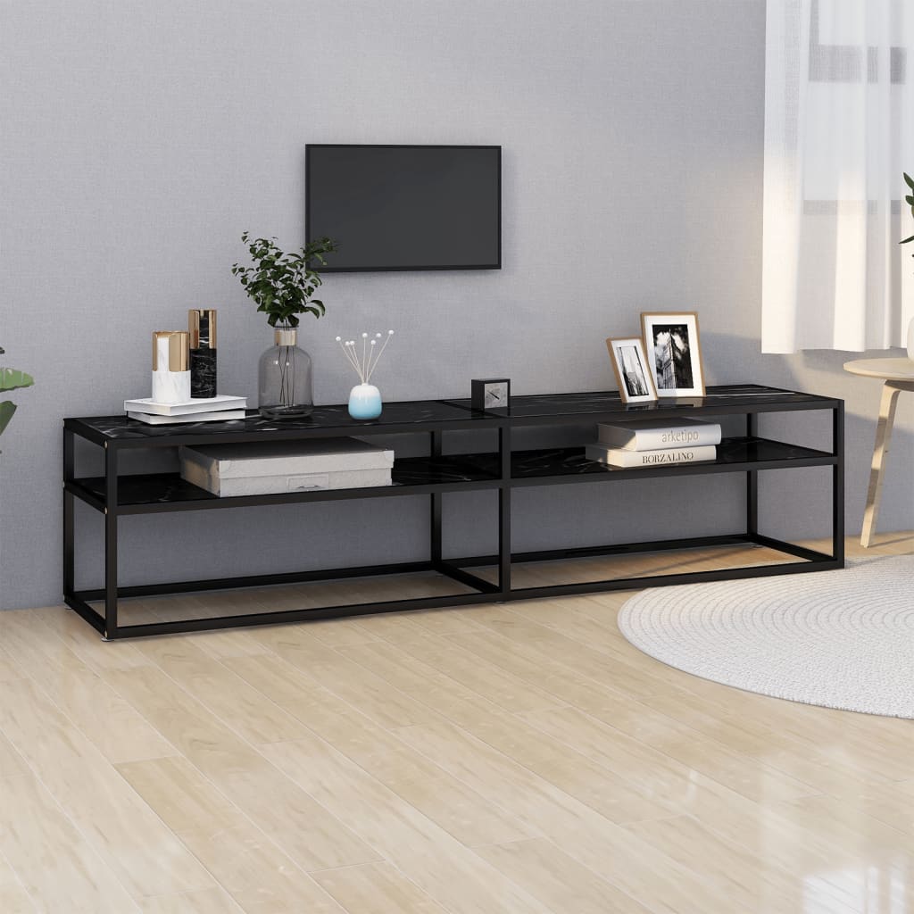 Fekete márvány színű edzett üveg tv-szekrény 180 x 40 x 40,5 cm Fekete márvány színű edzett üveg tv-szekrény 180 x 40 x 40,5 cm