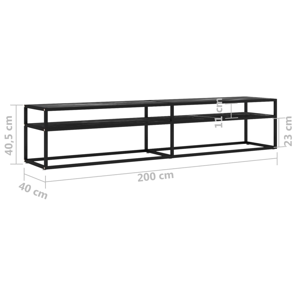 Fekete márvány színű edzett üveg tv-szekrény 200 x 40 x 40,5 cm