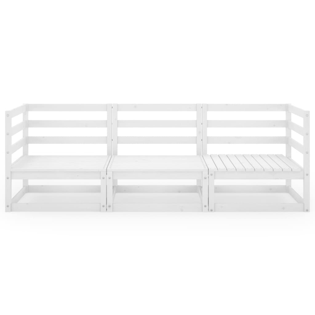 Háromszemélyes fehér tömör fenyőfa kerti kanapé