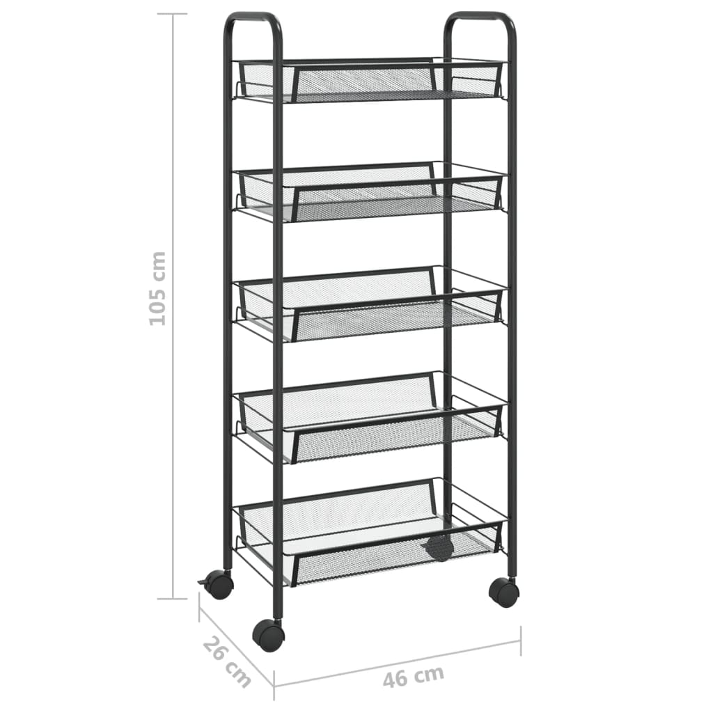 5 szintes fekete vas konyhai kerekes kocsi 46 x 26 x 105 cm 5 szintes fekete vas konyhai kerekes kocsi 46 x 26 x 105 cm