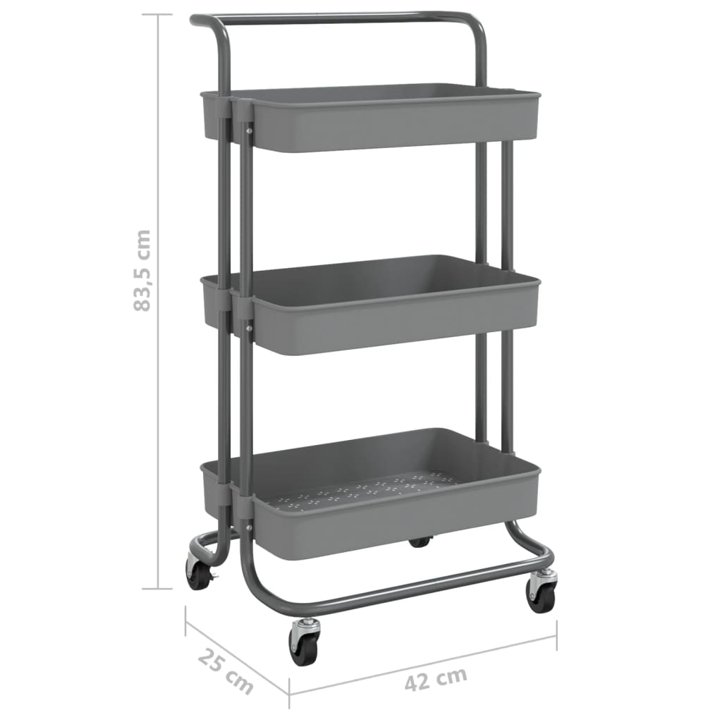 Szürke 3 szintes vas és abs konyhai kerekes kocsi 42x25x83,5 cm
