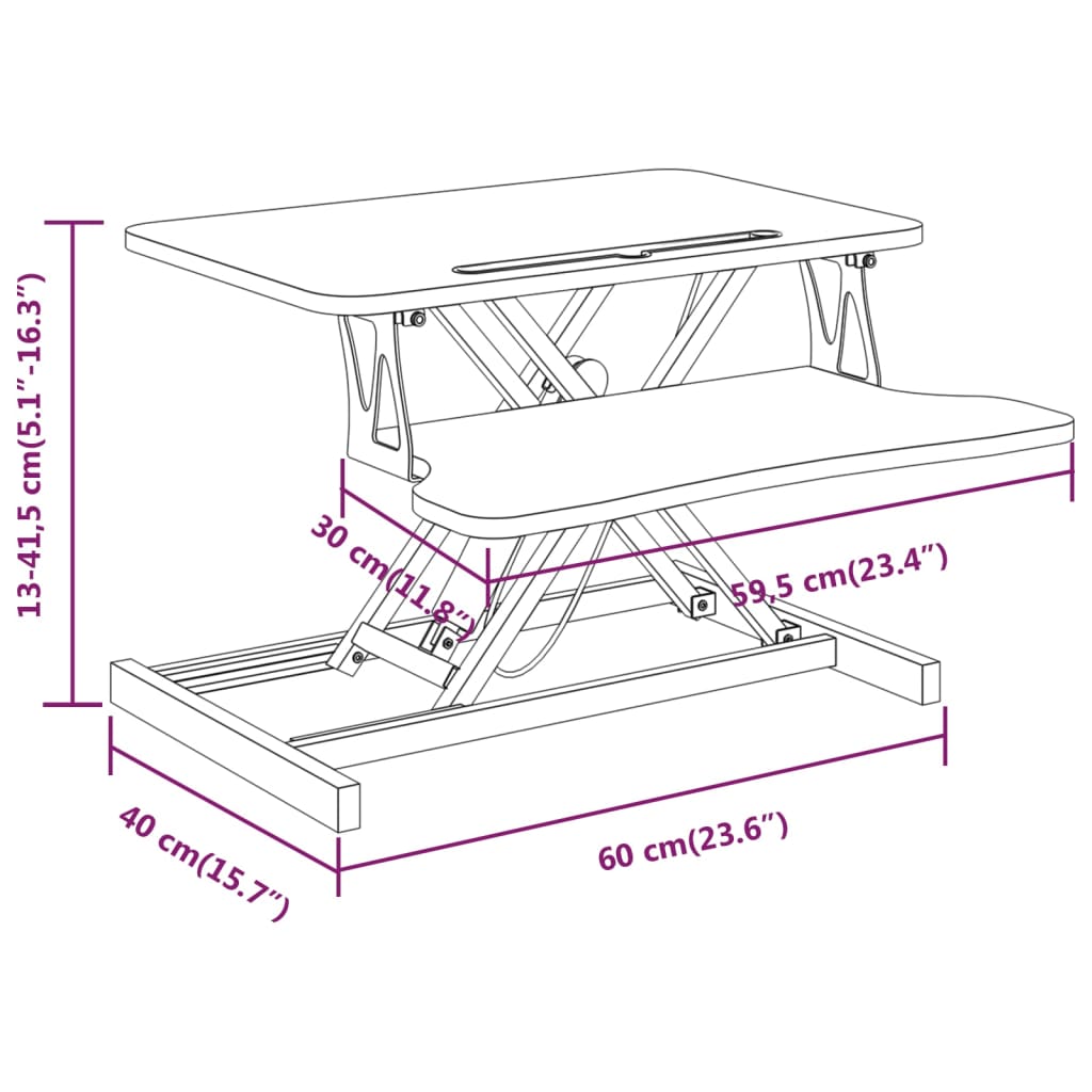 Acél és fatermék állítható munkaállomás 60 x 40 x (13-41,5) cm Acél és fatermék állítható munkaállomás 60 x 40 x (13-41,5) cm