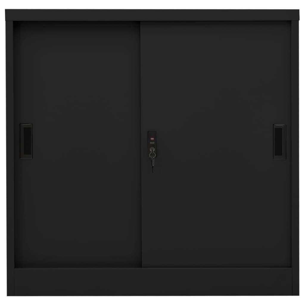 Fekete acél tolóajtós irodai szekrény 90 x 40 x 90 cm Fekete acél tolóajtós irodai szekrény 90 x 40 x 90 cm
