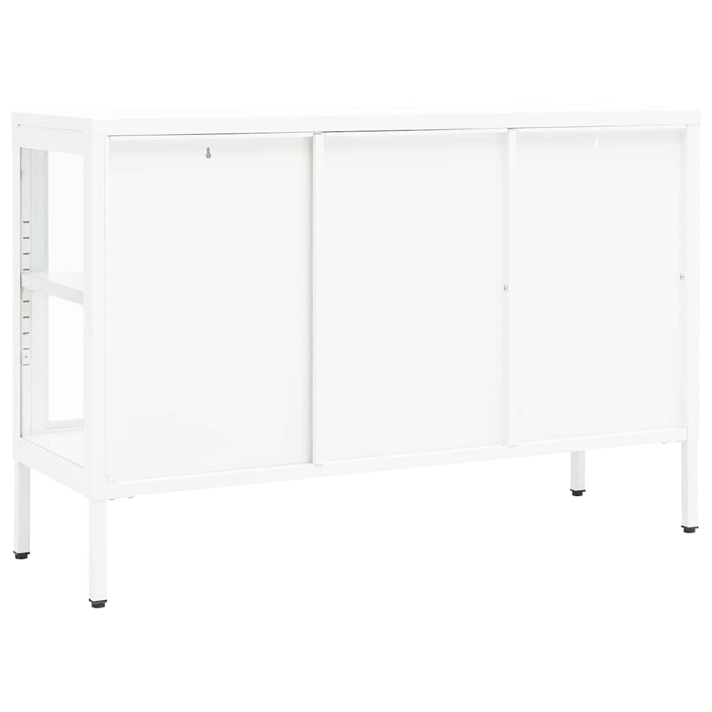 Fehér acél és üveg tálalószekrény 105 x 35 x 70 cm