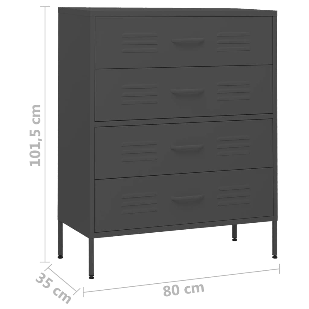 Antracitszürke acél fiókos szekrény 80 x 35 x 101,5 cm Antracitszürke acél fiókos szekrény 80 x 35 x 101,5 cm