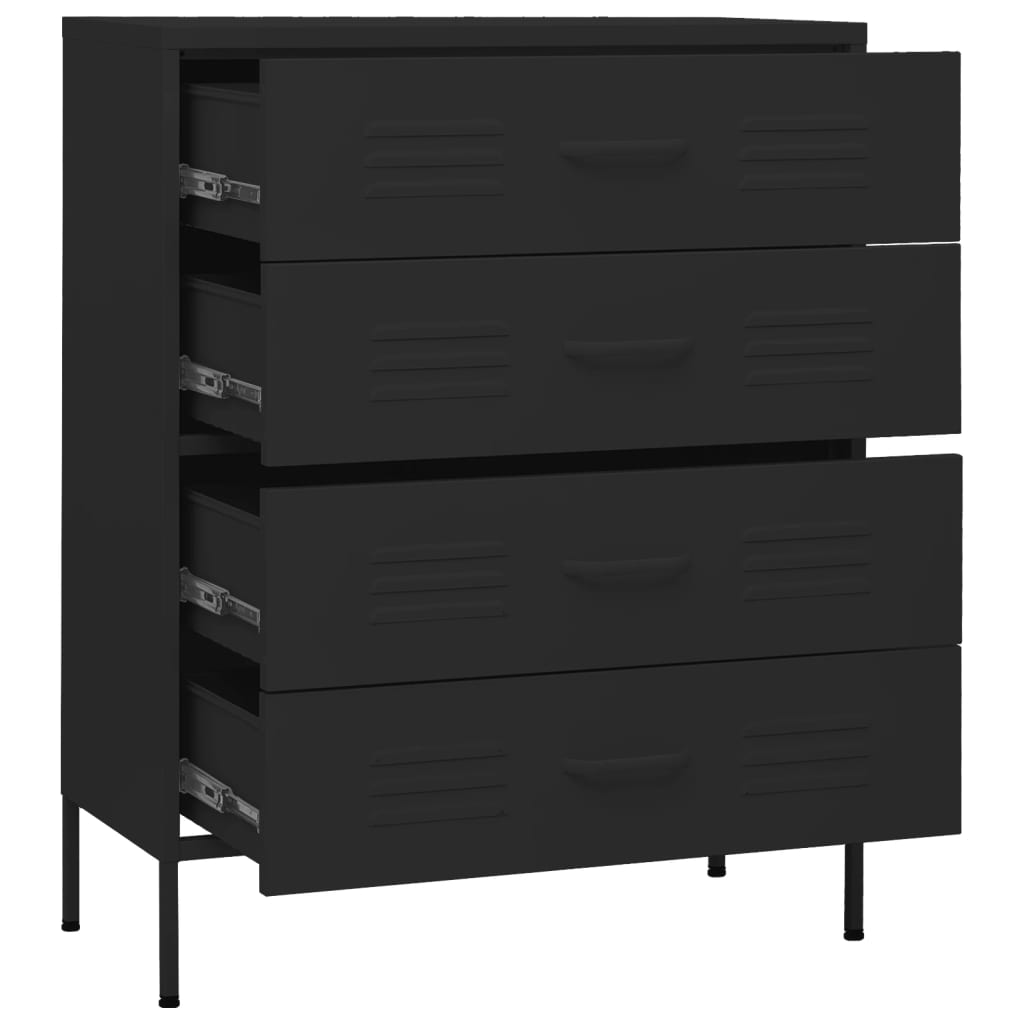 Fekete acél fiókos szekrény 80 x 35 x 101,5 cm Fekete acél fiókos szekrény 80 x 35 x 101,5 cm