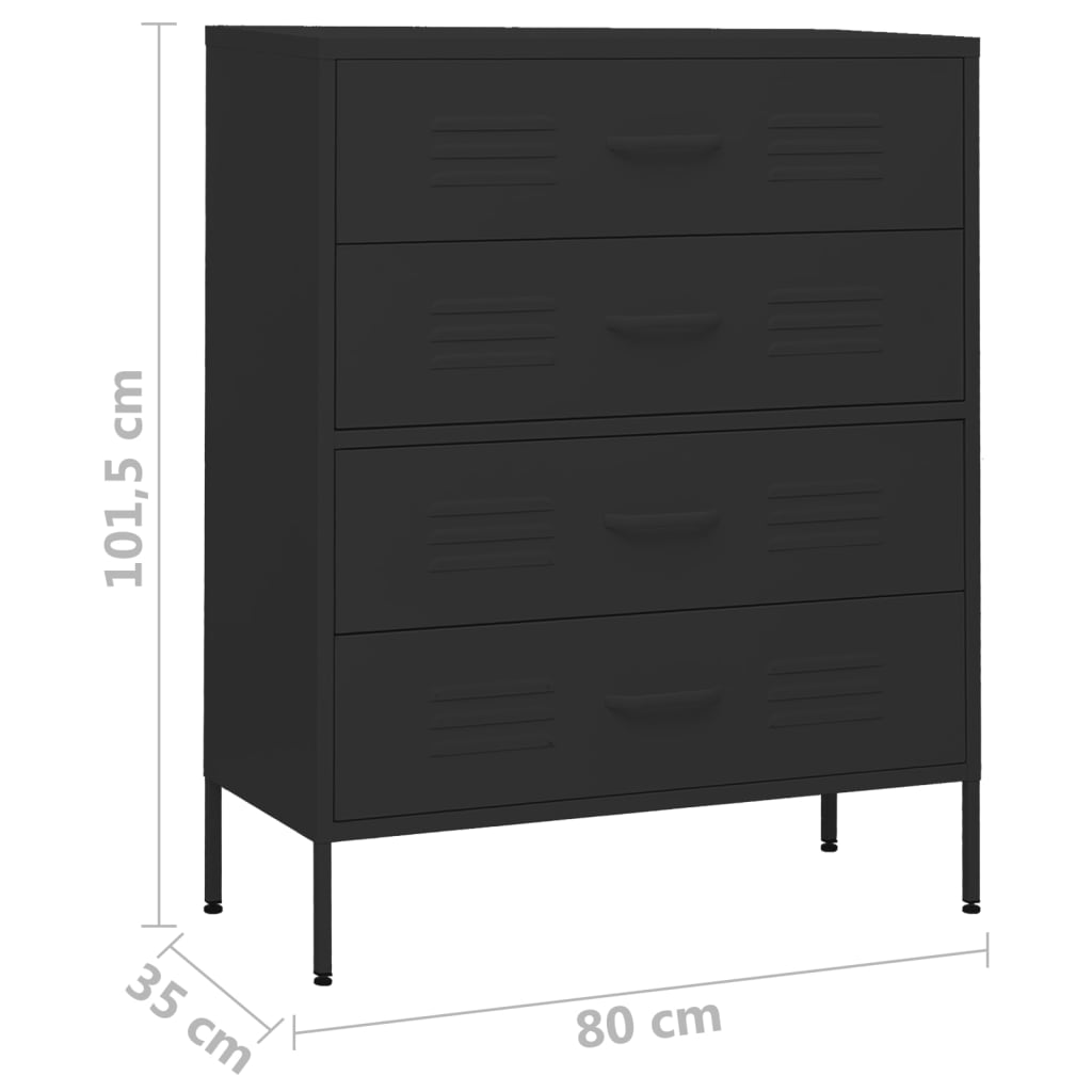 Fekete acél fiókos szekrény 80 x 35 x 101,5 cm Fekete acél fiókos szekrény 80 x 35 x 101,5 cm