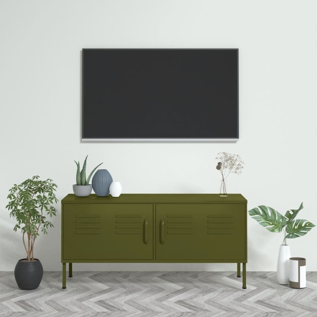 Olívazöld acél tv-szekrény 105 x 35 x 50 cm Olívazöld acél tv-szekrény 105 x 35 x 50 cm