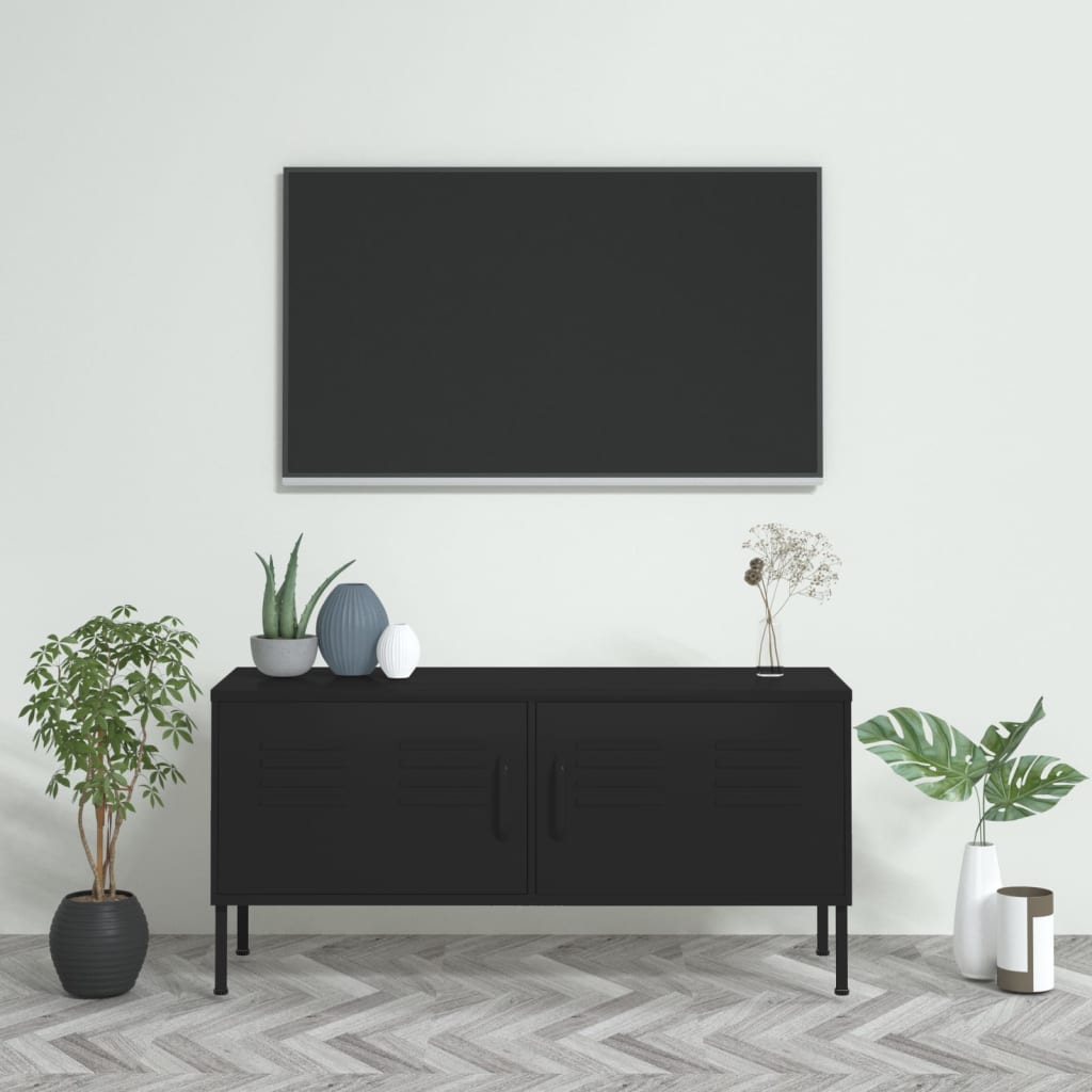 Fekete acél tv-szekrény 105 x 35 x 50 cm Fekete acél tv-szekrény 105 x 35 x 50 cm