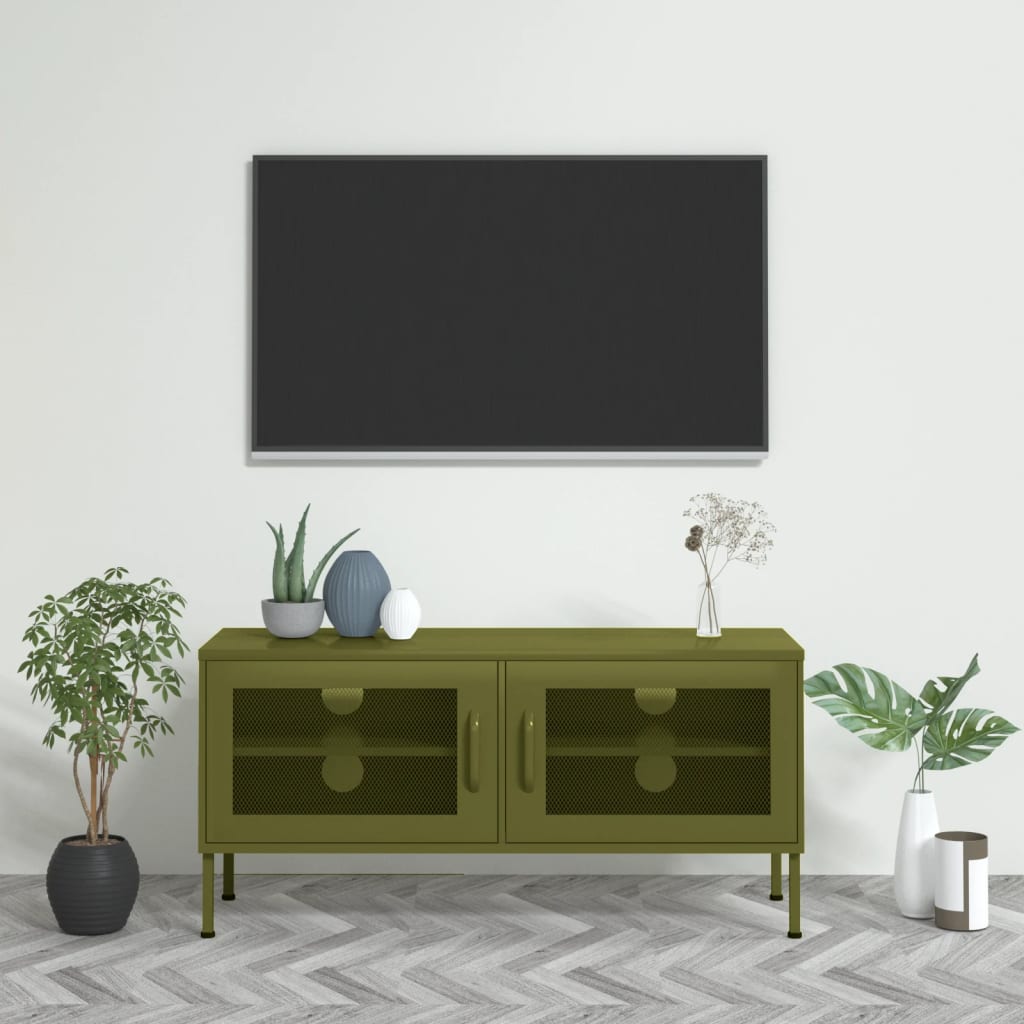Olívazöld acél tv-szekrény 105 x 35 x 50 cm Olívazöld acél tv-szekrény 105 x 35 x 50 cm