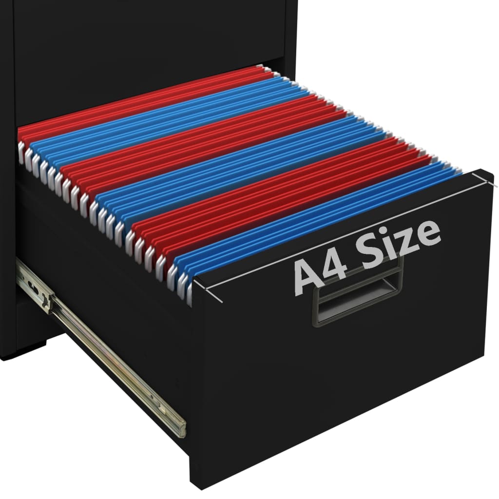 Fekete acél irattartó szekrény 46 x 62 x 133 cm