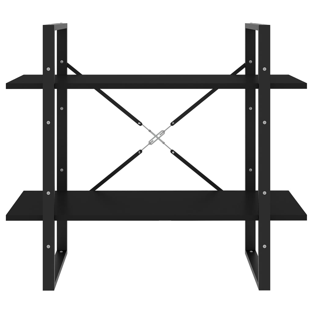 2-szintes fekete forgácslap könyvszekrény 80 x 30 x 70 cm