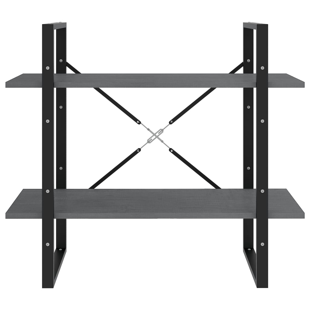 Kétszintes szürke tömör fenyőfa könyvszekrény 80 x 30 x 70 cm