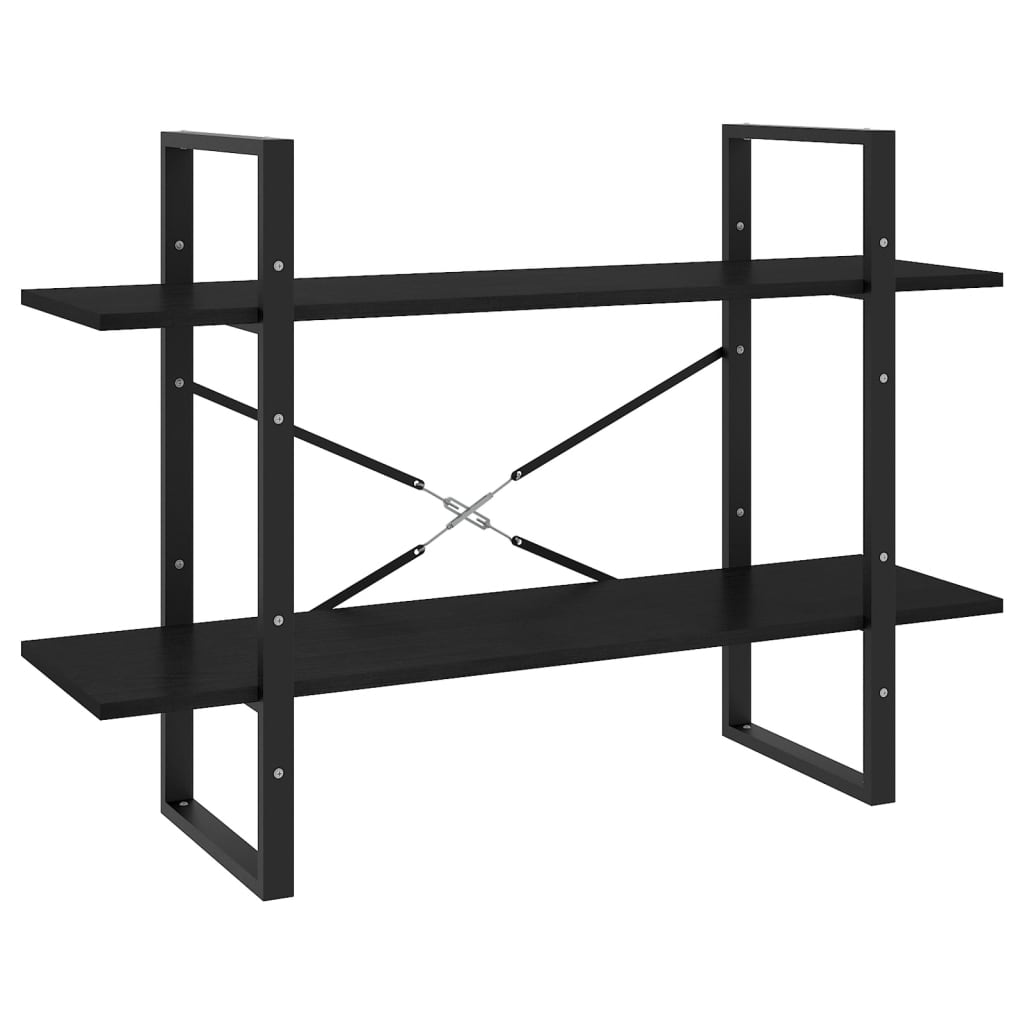 2-szintes fekete tömör fenyőfa könyvszekrény 100 x 30 x 70 cm