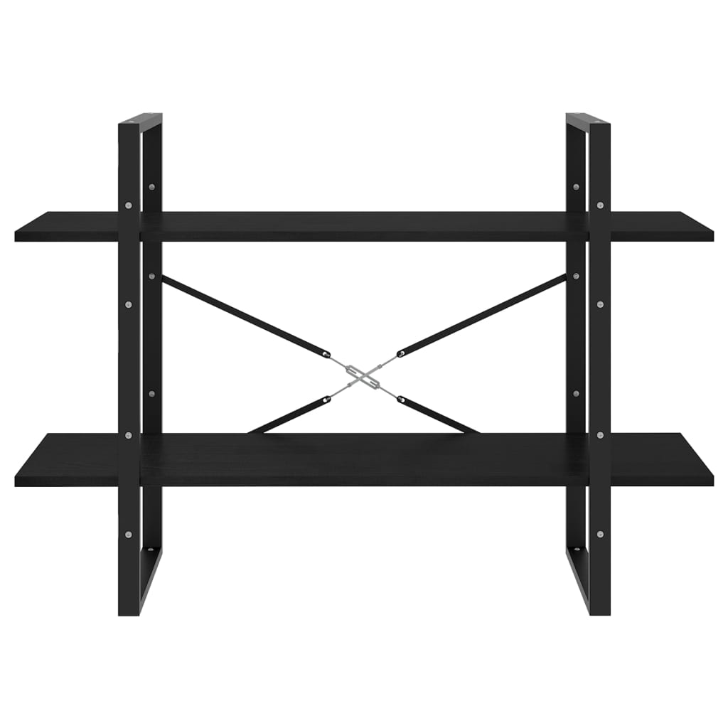 2-szintes fekete tömör fenyőfa könyvszekrény 100 x 30 x 70 cm