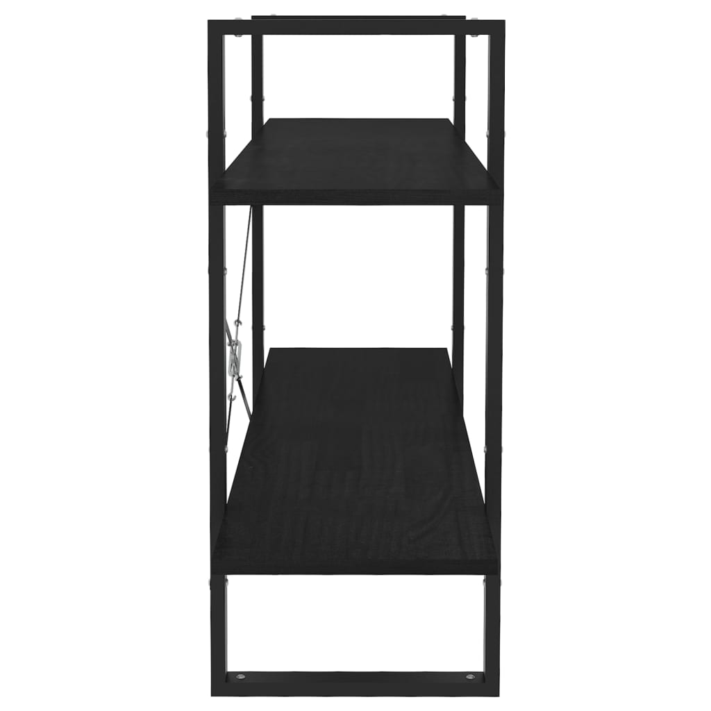 2-szintes fekete tömör fenyőfa könyvszekrény 100 x 30 x 70 cm