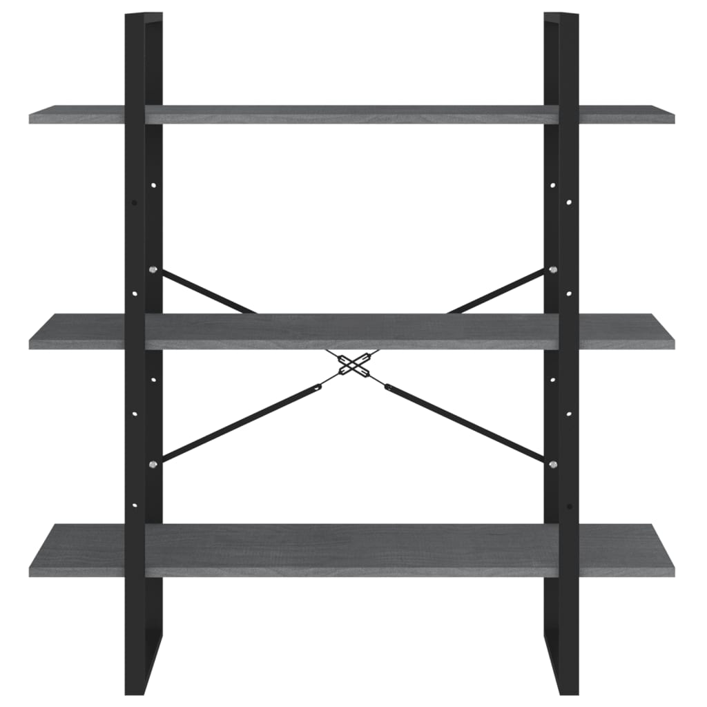 Háromszintes szürke tömör fenyőfa könyvszekrény 100x30x105 cm