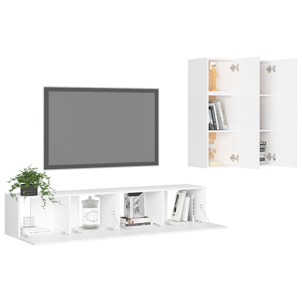 4 részes fehér forgácslap tv-szekrényszett