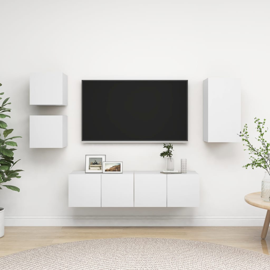 5 részes fehér forgácslap tv-szekrényszett 5 részes fehér forgácslap tv-szekrényszett
