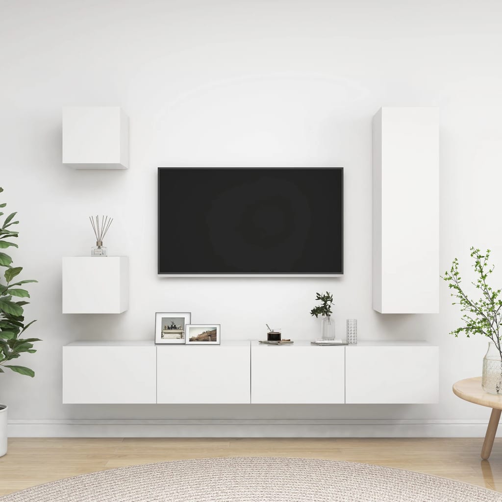 5 részes fehér forgácslap tv-szekrényszett