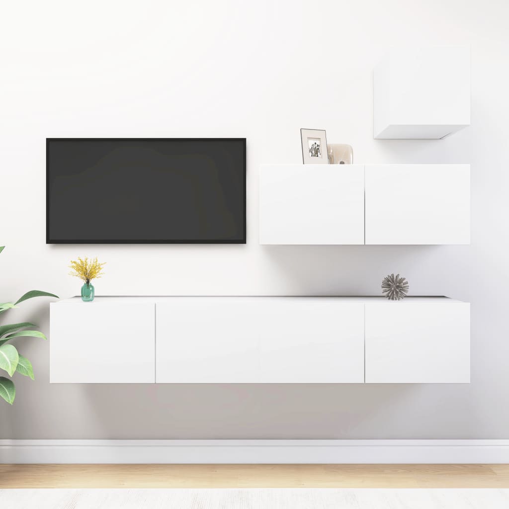 4 részes fehér forgácslap tv-szekrényszett 4 részes fehér forgácslap tv-szekrényszett