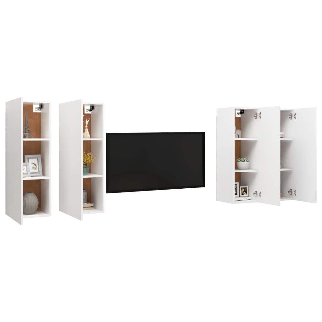 4 db fehér forgácslap tv-szekrény 30,5 x 30 x 90 cm
